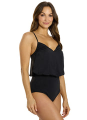 Jantzen Women's Solid Katrina Blouson One Piece Swimsuit