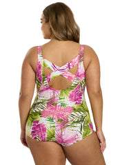 Sporti Plus Size Palm Royale Moderate Printed Sweetheart One Piece Swimsuit