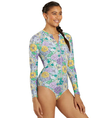 Sporti Active Bondi Floral Zip Front Long Sleeve One Piece Swimsuit