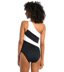 La Blanca Women's Island Goddess Shirred Colorblocked One Shoulder One Piece Swimsuit