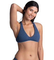 JOLYN Women's Aster Solid Smocked Racerback Bikini Top