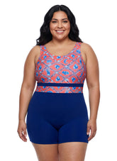 Sporti Plus Size HydroLast Coastal Regatta Chlorine Resistant Scoop Back Unitard One Piece Swimsuit