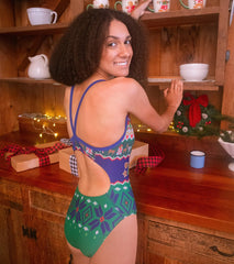 Sporti Granny Sweater Smiley Reindeer Thin Strap One Piece Swimsuit