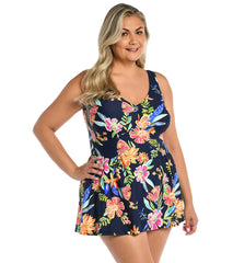 Maxine Women's Plus Size Mystic Garden Empire Swim Dress