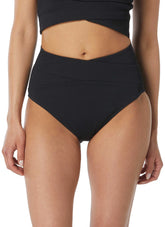 Beach House Sport Women's Solid Rib Nettie High Waist Crossover Bikini Bottom