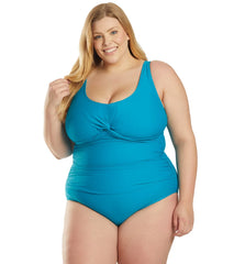 Maxine Plus Size Tricot Twist Front One Piece Swimsuit