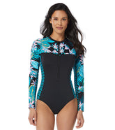 Beach House Women's Delray Botanical Sculpt Long Sleeve Zip Front One Piece Swimsuit