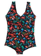Sporti Plus Size Tide Pool Conservative Printed Girl Leg One Piece Swimsuit
