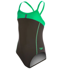 Speedo Youth PowerPlus Bolt Splice Drill Back One Piece Swimsuit