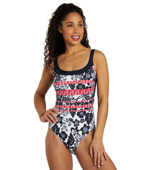 Sunmarin Women's Scoop Neck Floral Mastectomy One Piece Swimsuit