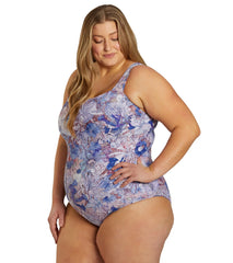 Sporti Plus Size Jungle Floral Moderate Printed Sweetheart One Piece Swimsuit