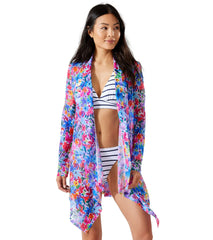 Tommy Bahama Women's Watercolor Floral Beach Breeze Mesh Long Sleeve Cardigan