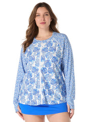 Beach House Women's Plus Size Shoreline Shells Scarlett Long Sleeve Rash Guard