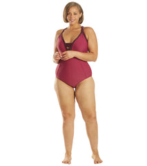 Speedo Plus Size Active Chlorine Resistant Plunge V Neck One Piece Swimsuit
