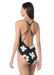 Vince Camuto Women's Spaced Floral Plunge One Piece Swimsuit