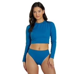 JOLYN Women's Moana Solid Long Sleeve Crop Swim Shirt