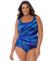 Longitude Plus Size Meridian Panel Scoopneck Tank One Piece Swimsuit