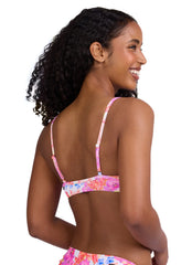 JOLYN Women's Faye Orchids Rib Front Knot Bikini Top