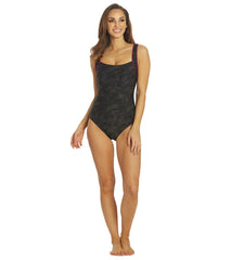 TYR Women's Blackout Camo Square Neck Controlfit One Piece Swimsuit