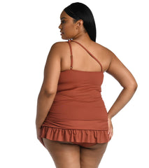 La Blanca Women's Plus Size Island Goddess One Shoulder Keyhole Tankini Top