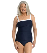Maxine Women's Solid Bandeau Girl Leg One Piece Swimsuit