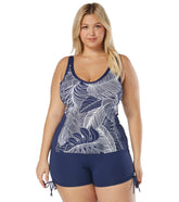 Beach House Women's Plus Size Paradise Palm Ambition Fitted Cross Back Tankini Top