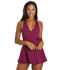 Dolfin Women's Aquashape Solid Wrap Halter Swim Dress