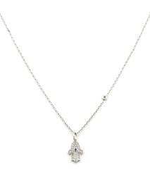 TAI Jewelry Simple Chain Necklace with CZ Hamsa Charm and CZ accent