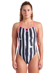 Arena Women's Painters Stripe Lace Back One Piece Swimsuit