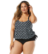 Beach House Women's Plus Size Retro Dot Sarah Side Tie Blouson Tankini Top
