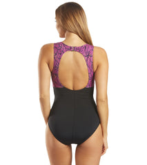 Dolfin Women's Aquashape Color Block High Neck Chlorine Resistant One Piece Swimsuit