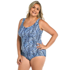 Maxine Women's Plus Size Tidal Wave Over the Shoulder One Piece Swimsuit
