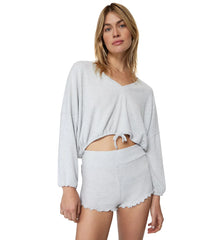 Spiritual Gangster Long Sleeve Drawstring V Neck Top