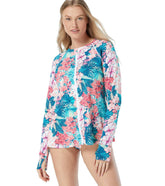 Beach House Women's Island Floral Pique Mary Long Sleeve Zip Front Rash Guard