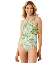 Tommy Bahama Women's Paradise Fronds Twist High Neck One Piece Swimsuit