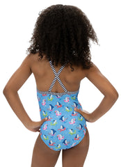 Dolfin Uglies Girls' Fin Floats Print One Piece Swimsuit (Big Kid)