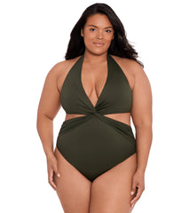 Lauren Ralph Lauren Plus Size Cut Out Halter One Piece Swimsuit