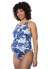 EQ Swimwear Women's Royal Hawaiian Banded Maternity One Piece Swimsuit