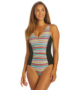 Dolfin Aquashape Women's Print V-Neck Front Panel One Piece Swimsuit