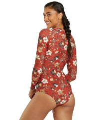 Sporti Active Vintage Bali Zip Front Long Sleeve One Piece Swimsuit