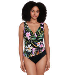 Longitude Women's Elysian Fields Side Shirred Surplice Long Torso One Piece Swimsuit