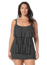 Beach House Women's Plus Size Sailor Dot Jane Ruffle Tankini Top