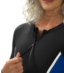 Dolfin Aquashape Women's Color Blocked Zip Front Mock Neck Long Sleeve Moderate One-Piece Swimsuit