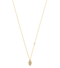 TAI Jewelry Simple Chain Necklace with CZ Hamsa Charm and CZ accent