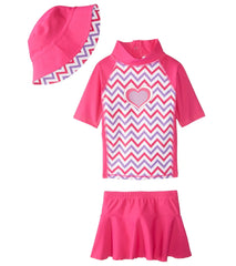 Sporti Girls' UPF 50+ S/S Rash Guard and Cover Up Skirt Set with Sun Hat (2T-5T)