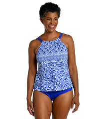 Maxine Women's Grecian Tile High Neck Tankini Top
