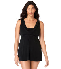 Longitude Little Black Dress Cowl Neck Long Torso Swim Dress