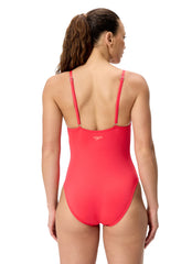 Speedo Women's Solid V-Neck One Piece Swimsuit