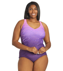 Sporti Plus Size Conservative Printed Ombre Girl Leg One Piece Swimsuit