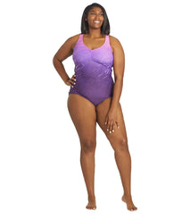 Sporti Plus Size Conservative Printed Ombre Girl Leg One Piece Swimsuit